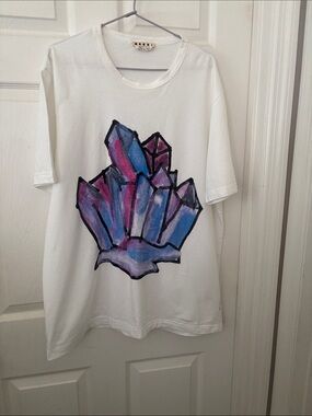Marni White Tee with Blue and Purple Crystal Graphic